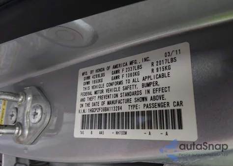 2011 Honda Accord 2.4 Lx from USA, damaged, VIN 1HGCP2F38BA113294